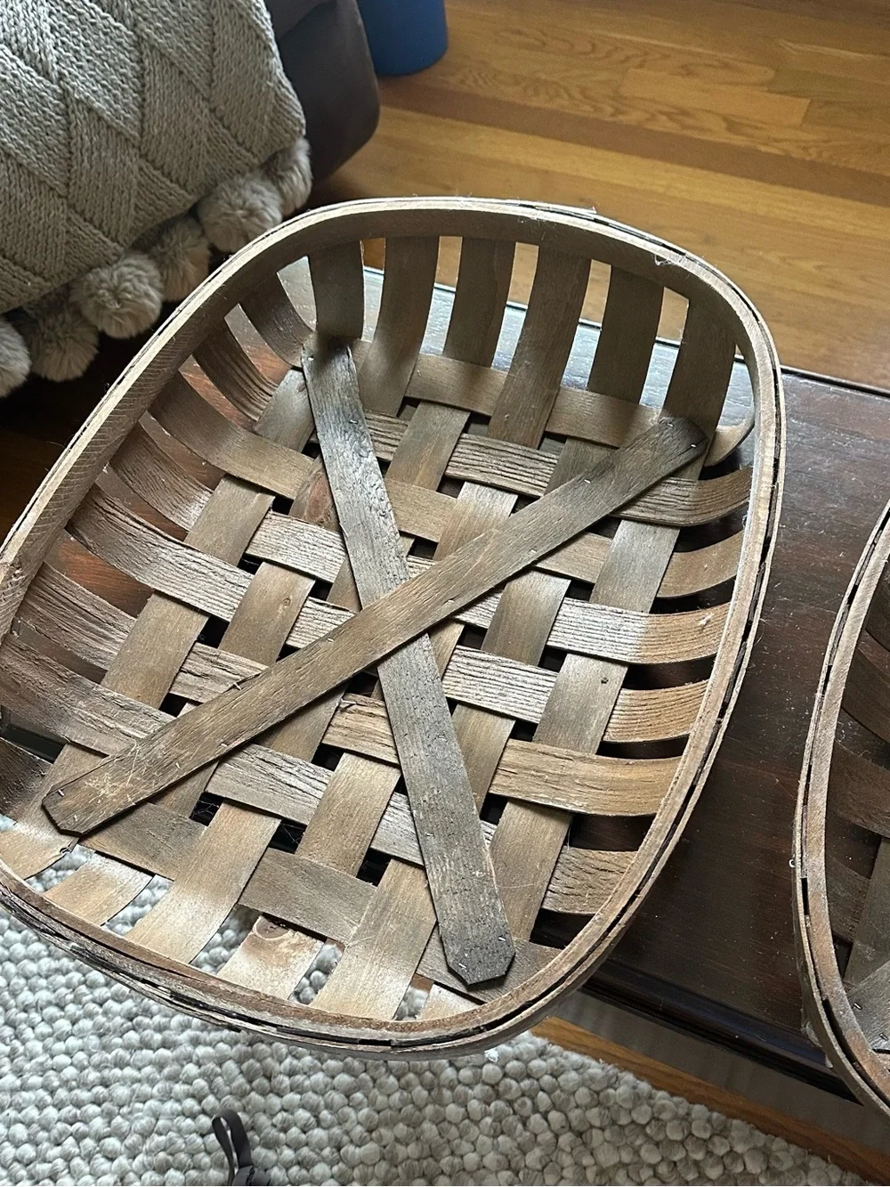 Rustic Brown Woven Wood Home Accent Basket - Set of 2